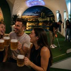 Minigolf in Praag met bier en prosecco bij Mazemania