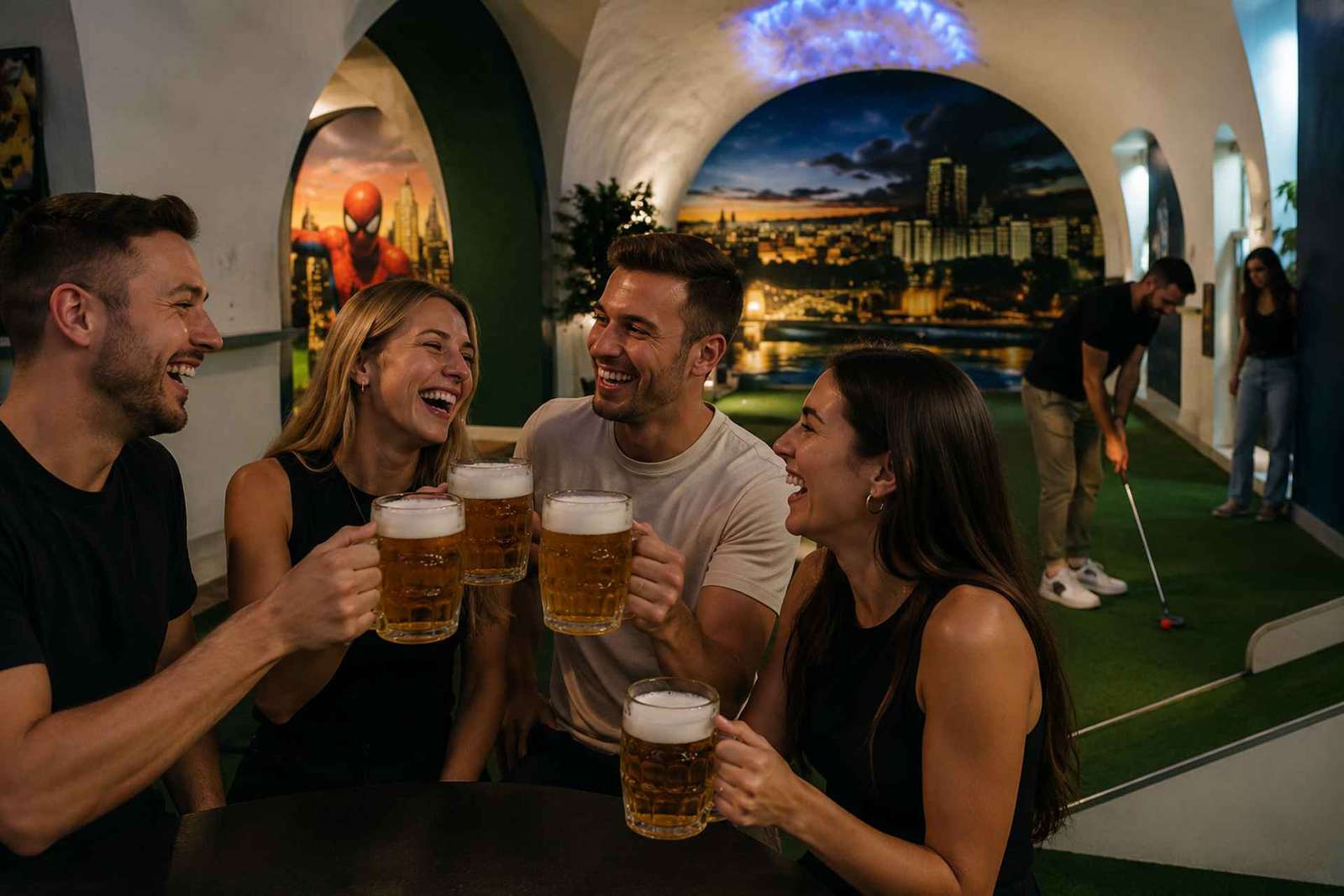 Minigolf in Praag met bier en prosecco bij Mazemania
